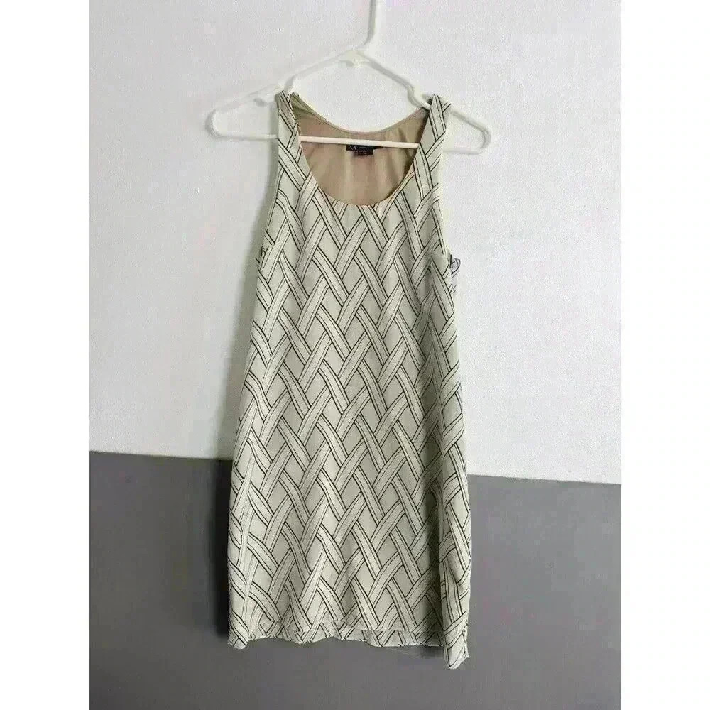 A|X Armani Exchange Mulberry Silk Cream blue‎ Basketweave Pattern Dress 00 Small